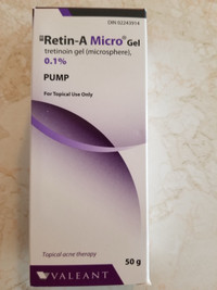 Retin A 0.1% micro gel medication for acne and wrinkles 