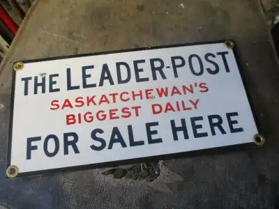 1947 THE LEADER POST SASKATCHEWAN NEWSPAPER ENAMEL SIGN $100, View more