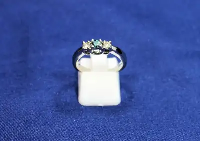 14K Blue and White Diamond Ring, size 7, View more