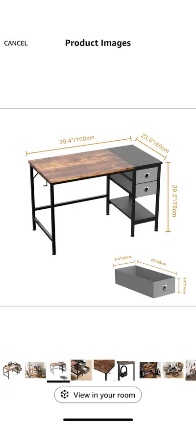 This stylish brown and black computer desk is perfect for creating a productive workspace with dimen...