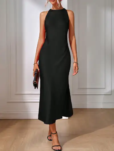 Black Elegant Dress - only tried on once (too big) Neckline: Round Neck Pattern Type: Plain Style: E...