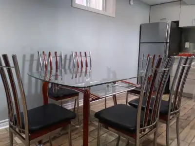 Glass Kitchen/Dining Table Set with 6 Chairs, View more