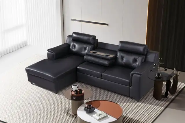 Genuine Top Grain leather sectional Sofabed & chaise & Storage in Couches & Futons in Vancouver - Image 4
