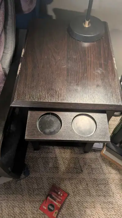 Side Coffee Table with Cup Holders and Drawer, View more