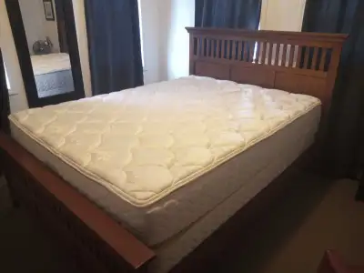 Queen Solid Wood Bed Frame and Mattress Set, View more
