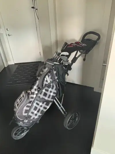 Adam’s Used Full Set Golf Clubs, OGIO Golf Bag and Butler 3 Wheel Push Cart $175 for all. Good condi...