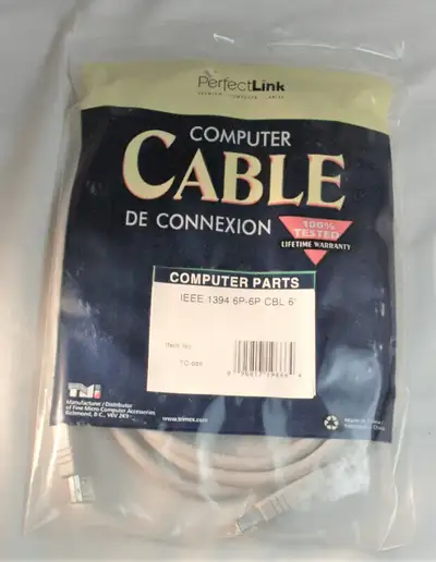 Câble Firewire 6 broches-6 broches 6M6M 6’ pieds IEEE caméra num, View more