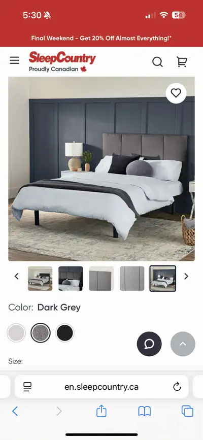 SleepCountry Dakota Headboard and Platform Bed Frame (Queen size) In grey. Great condition, just doe...