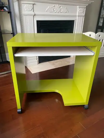 Lime green rolling desk with pull-out keyboard tray, View more