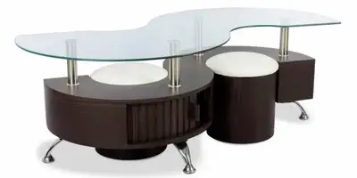Griggs Coffee Table with Two Ottomans - Walnut, View more