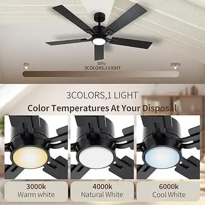 52" Ceiling Fan – Matte Black – Remote + Light, View more