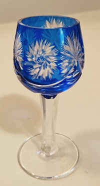 Vintage Bohemian Cobalt BlueCut to Clear Stemware Crystal Goblet