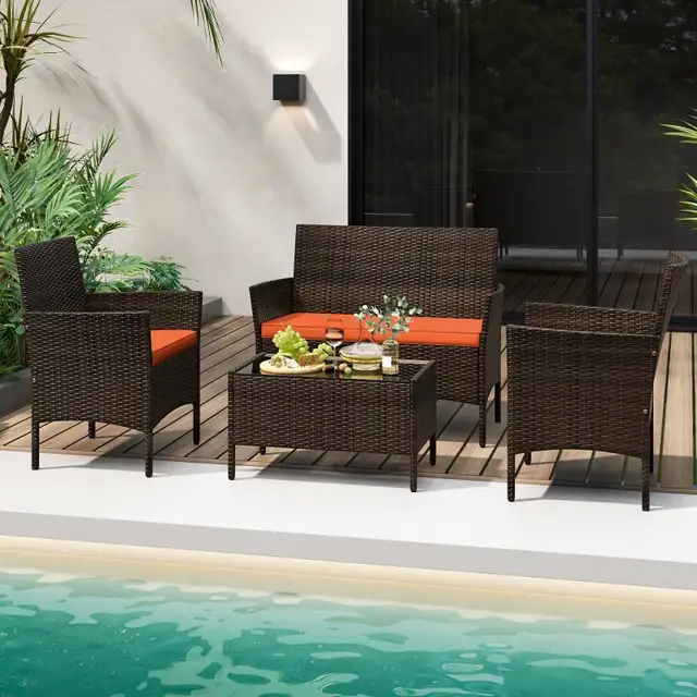 New 4 Piece Patio Rattan Conversation Set with Cozy Seat Cushion in Patio & Garden Furniture in City of Toronto - Image 2