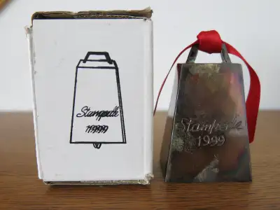 silverplated CHRISTMAS BELL /  COW BELL engraved STAMPEDE 1999, View more