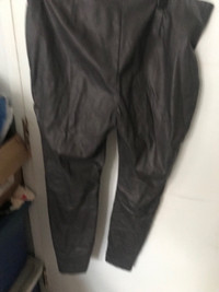 Denim jacket and grey pleather pants 