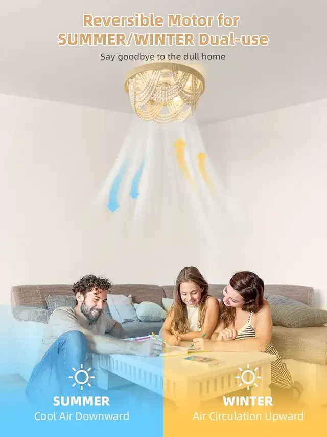 Boho Beaded Ceiling Fan with Light & Remote Control – 20 Inch Fl in Indoor Lighting & Fans in Mississauga / Peel Region - Image 7