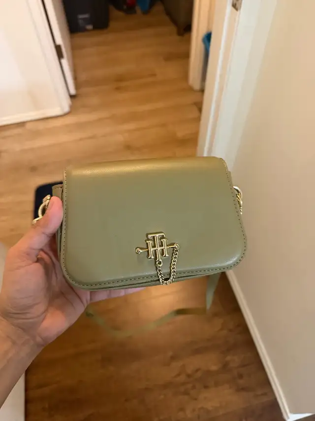 Tommy Hilfiger Olive Green Crossbody Bag with Chain Accent