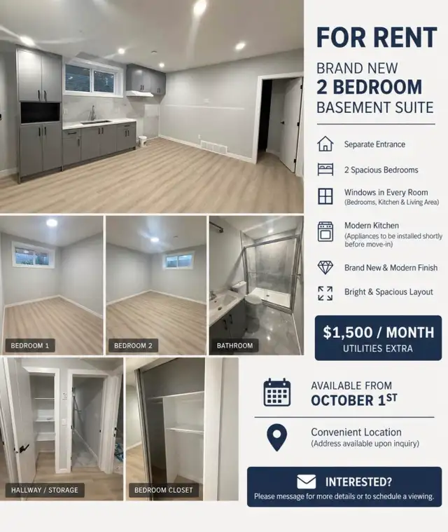 Brand New 2 Bedroom Basement Suite – Separate Entrance