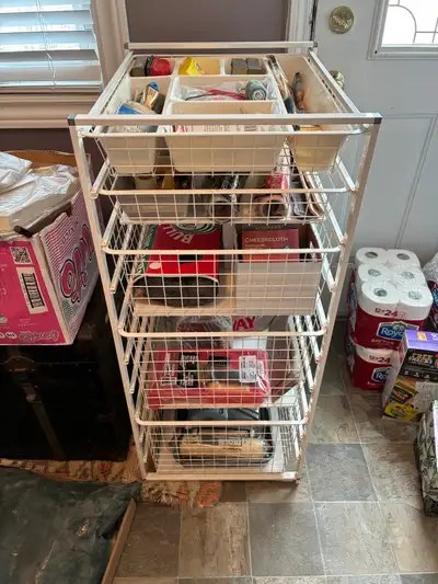 5 drawer storage container holding painting supplies, View more