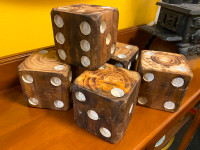 Set of 5 Large Wooden Yahtzee Game Dice Only Dark Stained