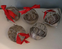 5 Vintage wire silver metal birdcage ball holiday ornaments