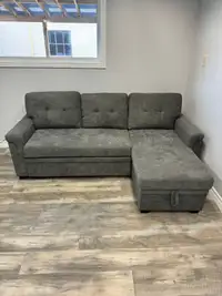New In Box Pullout Bed Sleeper Sectional Sofa Grey Sale
