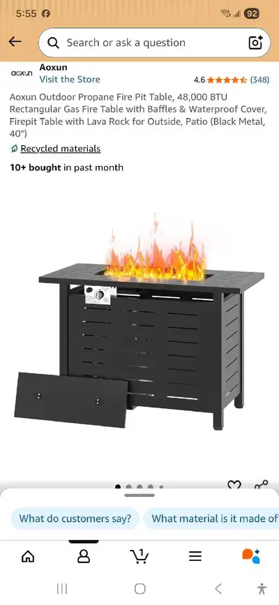 Propane Fire Pit Table, 48,000 BTU Rectangular Gas Fire Table with Baffles & Waterproof Cover, Firep...