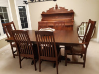 Dining room table, 6 chairs, 2 extra leafs