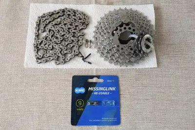 Shimano 9 speed XT Cassette 11-34T + XT Chain + KMC Missing Link, View more