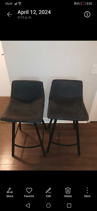 2 Textured Faux Leather and Metal Bar Stool
