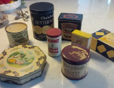 7 Vintage Tins, 1 for $12, 2 for 20, 3 for $30, etc. See Listing