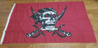 PIRATE BLACK AND WHITE AND RED WITH SWORDS FABRIC FLAG!!