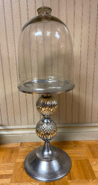 Tall Glass Cloche with Metal Stand