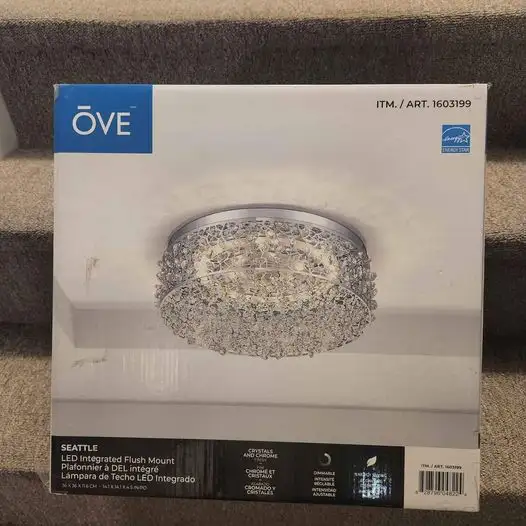 LED Flush Mount Chandelier with Chrome Crystal Accents, 14" Dimm in Indoor Lighting & Fans in Kitchener / Waterloo - Image 2