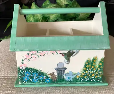 HAND PAINTED WOODEN GARDEN TOOL CADDY, View more