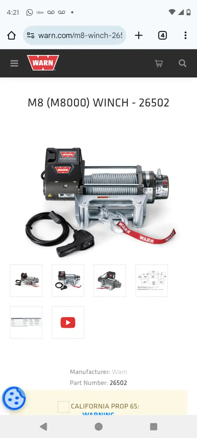 Warn M8 (M8000) Winch - 26502 (BNIB) $600 retail $1500+ in Snowmobiles in City of Toronto - Image 5