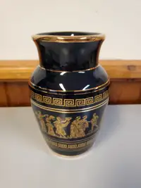 24K Gold Vase Handmade In Greece Marked M Black And 24k Gold 