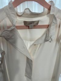 Soft cream ruffled shirt, Ann Taylor Loft, XXSP Petite