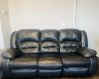  Black Color Genuine Leather Recliner Sofa