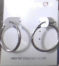Sparkly Diamond Cut Sterling Silver Hoops Earrings.