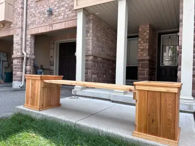 Cedar planting boxes, integrated bench , View more