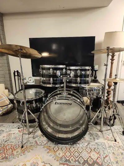 Ludwig Vistalite drums, 2 snares, optional hardware/cymbals., View more