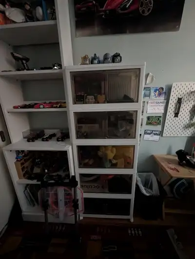 Selling Ikea bookshelf used for displays and some books., View more