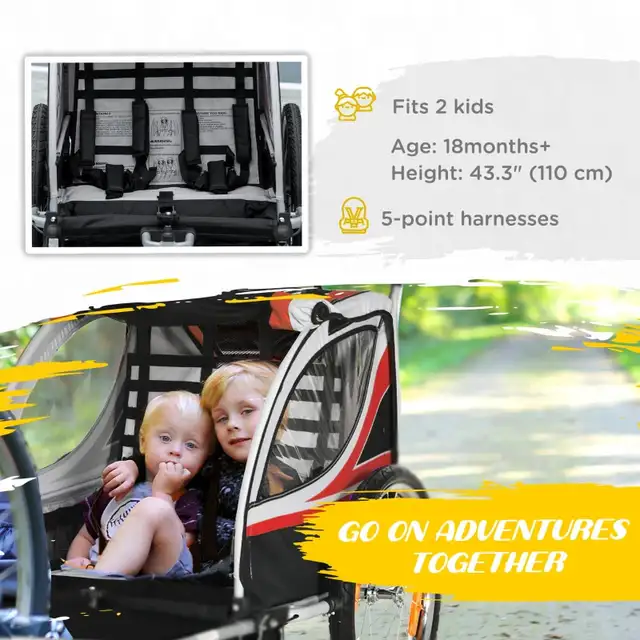 2-in-1 Double Baby Jogging Stroller, Bike Trailer for Kids in Strollers, Carriers & Car Seats in Markham / York Region - Image 7