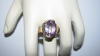 10K Yellow Gold Amethyst Ring Carved Face Diamond Accents Sz 7