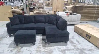 Sectional Couch Corduroy Black Delivery Only, View more