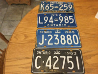 Grouping of 4 1960s Ontario license plates