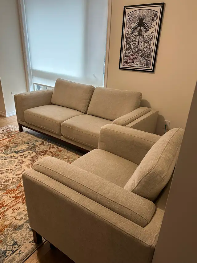 Structube matching “Derby” couch and armchair in Sand. in Couches & Futons in City of Toronto - Image 5
