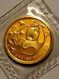 1985 Chinese Panda 1/10 oz 999 Fine Gold Coin / BU in Seal