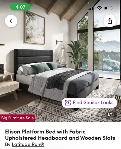 Queen bed (free mattress included), View more
